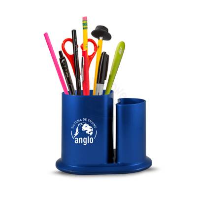 Porta Caneta de Mesa com 2 Compartimentos em Plástico PP Personalizado