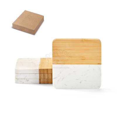 Porta-Copos de Mármore e Bambu 10 cm com Caixa Presente Personalizado
